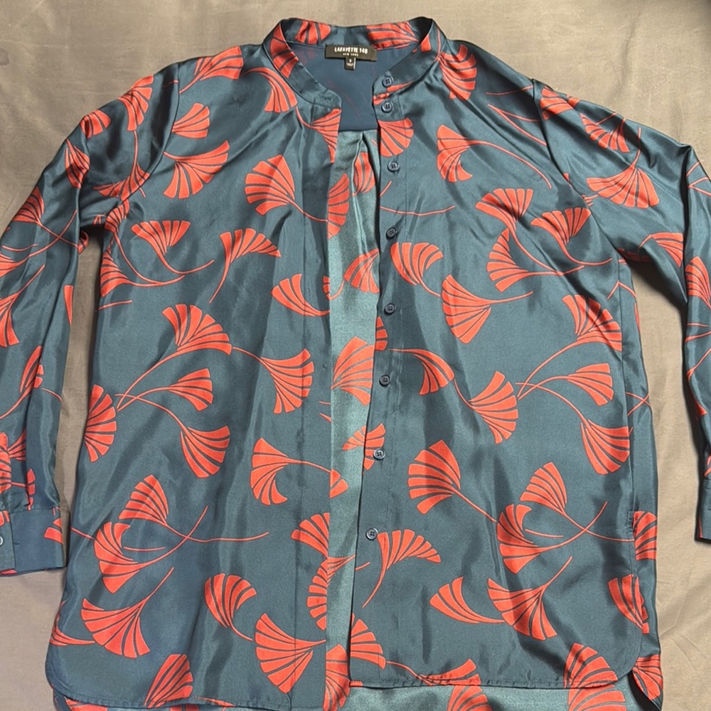 Lafayette 148 Red and Blue Floral Blouse